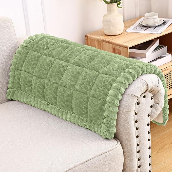 Smiry Couch Cover for Dogs, Non Slip Fuzzy Pet Sofa Arm Covers Washable for Armrest & Backrest, Soft Thick Furniture Protector for Cats Dogs, Against Fur, Dirt (Grass Green, 20"x24", 2 Pack)