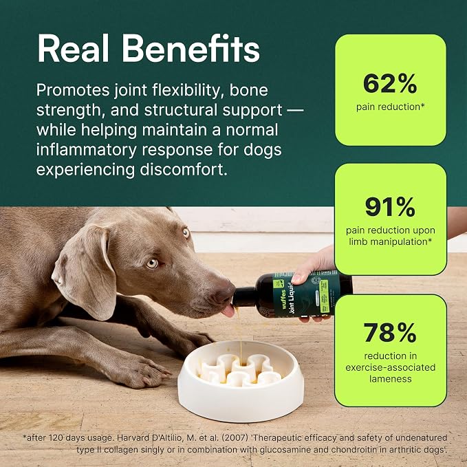 Wuffes Advanced Joint Liquid for Dogs, Hip & Joint Support Supplement with UC-II® Collagen, Glucosamine, Chondroitin and MSM, for Small & Large Breeds, 16 Oz