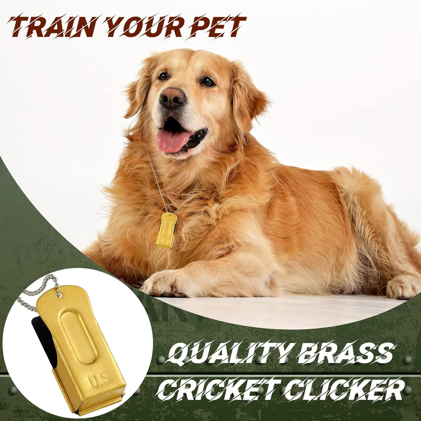 Jenaai 3 Pieces Brass Pet Training Clicker Dog Necklace Signaling Cricket Clicker Training for Puppy Dogs Cat(Gold)