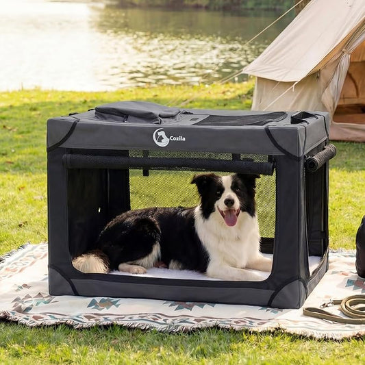 Portable Collapsible Dog Crate for Small Dogs, 4 Mesh Doors & 2 Storage Bags, Indoor Outdoor Travel Dog Kennel, BlackGrey, 26" x 18" x 18"