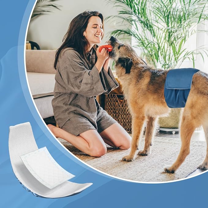 MICOOYO Dog Diaper Liners, Dog Diapers Pads, Disposable Dogs Booster Pads for Puppy, Belly Band Dogs Diaper Liners Male Doggie Diapers Inserts (Blue, M, 25Count)