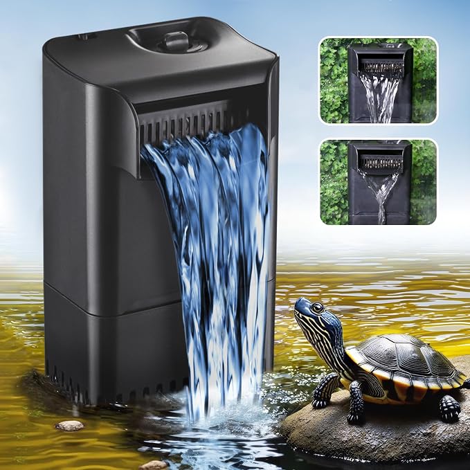 220GPH Turtle Filter for 20-45 Gal Tank, Small Turtle Filters 3-stage Filtration for Freshwater Saltwater Cloudywater, Ultra-quiet and Flow Adjustable for Fish Turtles Shrimps Amphibians Frogs | Minimum water level required: 2.6 inches
