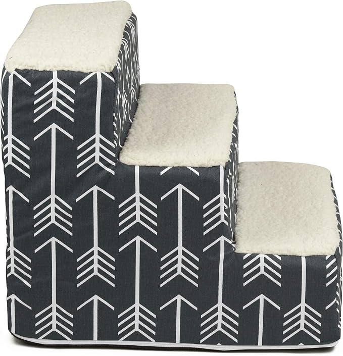 Majestic Pet Portable Pet Stairs | Soft Sherpa Steps Foam Feeling | Steps for Dogs & Cats | Dog & Cat Ramp | Perfect for Bed & Sofa | Indoor Only | Max Weight: up to 250 Lbs, 3 Step, Arrow Navy Blue