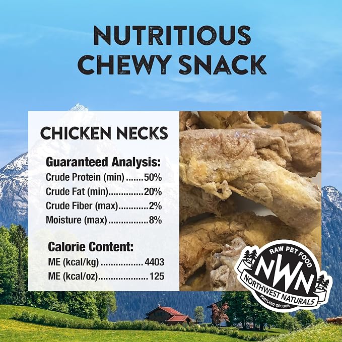 Northwest Naturals Raw Rewards Freeze-Dried Chicken Neck Treats for Dogs and Cats - Bite-Sized Pieces - Healthy, 1 Ingredient, Human Grade Ingredients, All Natural, Made in USA, 4 Oz (Pack of 3)