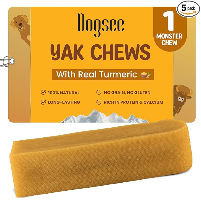 Dogsee Himalayan Yak Chews with Turmeric/Curcumin (Monster/XL- 1 Chew) 60% Protein Yak Chews for Large Dogs, Helps Joint Pain Rawhide-Free Long Lasting for Dogs Over 55 lbs