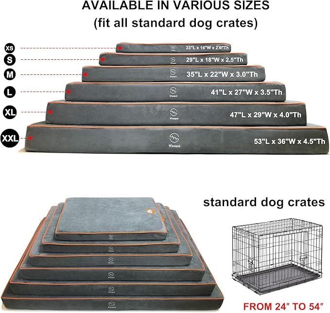 Hard-Wearing Orthopedic Dog Bed for Crate, 41x27 Inch, Made of Memory and HR Foam, Two-Sided Use, Providing Soft and Relatively Hard Support, with an Extra Inner Waterproof Protector (Gray)