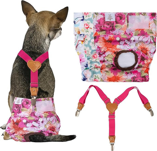 CuteBone Dog Diapers Female 3 Pack Reusable Doggy Diapers with One Suspender for Small Medium Large Dog Period BDD02S