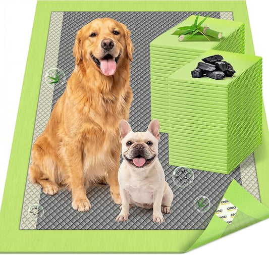 CROCI Pee Pads for Dogs, 30"x36" XXL Puppy Pads, 2X Odor-Control with Charcoal & Bamboo Material, 4-Corner Adhesive Tabs, Super Absorbent & Leak-Proof (40 Counts)