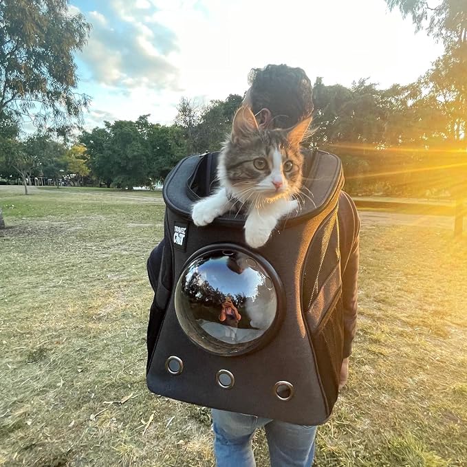 Fat Cat Backpack Carrier with Space Capsule Bubble & Travel Cat Tunnel Bed Cave – Airline Approved Pet Carrier & Cozy Donut Bed for Cats up to 25 lbs