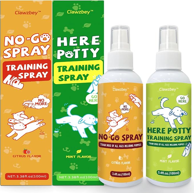 Dog Potty Training Spray Set, No-Go Spray & Here Potty Training Spray, Puppy Essentials, Stops Urination & Marking, Indoor and Outdoor Use (3.4 fl oz, 2 Pack)