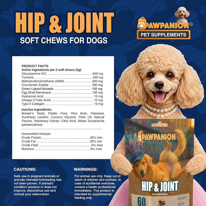 Hip & Joint Soft Chews for Dogs Joint Support & Mobility 60 Count
