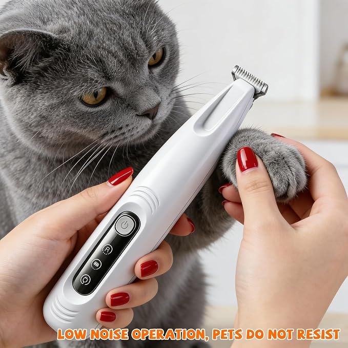 Cat Hair Trimmer, Pet Grooming Trimmer, Low Noise Cordless Rechargeable Waterproof Dog Paw Trimmer with LED Light, Micro Precision Pet Hair Clipper for Cats & Dogs Paws, Eyes, Ears, Face, Rump