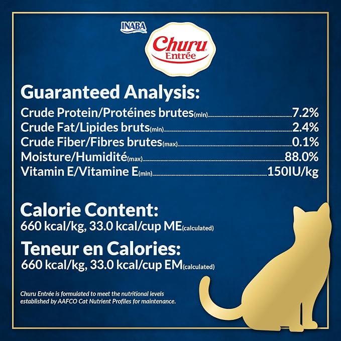 INABA Churu Entrée Pate for Cats, Grain-Free, High Moisture, Prebiotic Wet Cat Food, 1.76oz. per Pouch, 6 Pouches, Chicken with Cheese Recipe