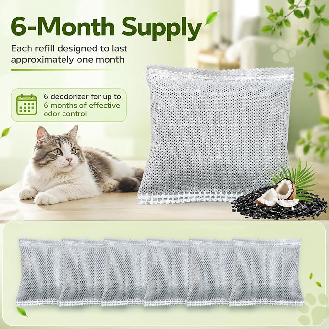 NewKe 6 Pack Odor Deodorizer for PetPivot Self Cleaning Litter Box, Activated Carbon Filters Refills for Automatic Cat Litter Box, Up to 6 Months, Activated Charcoal