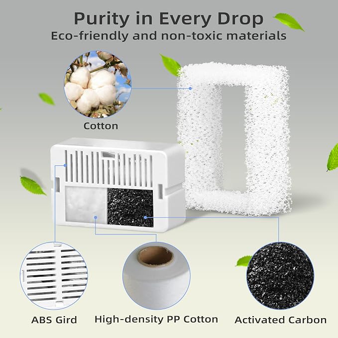 8 Pack Ceramic Cat Fountain Filter Replacement, Triple Cupcake Cat Fountain Filters, 8 Pet Fountain Carbon Filters and 2 Foam Filters for Ceramic/Cupcake Cat Water Fountain （8 Filters）