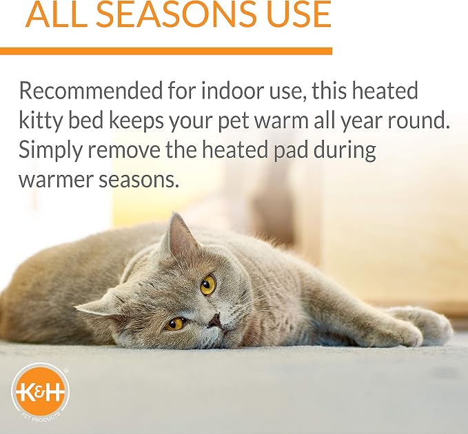 K&H Pet Products Thermo-Kitty Cuddle Up Heated Cat Beds for Indoor Cats & Dogs, Orthopedic Base Warming Pet Bed, Low Sides, Machine Washable, Removable Heated, Safety Listed - 16in Round Mocha/Tan