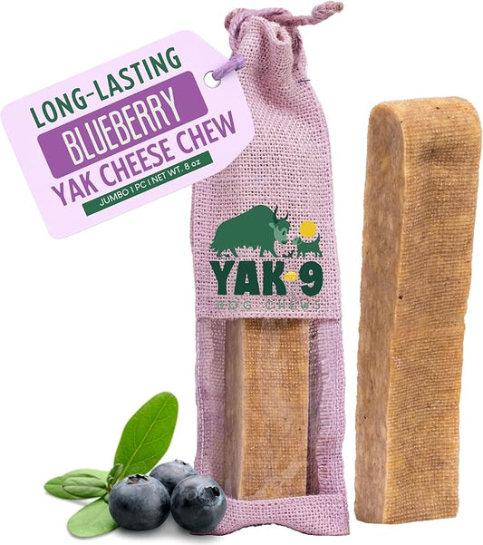 Yak9 Himalayan Yak Cheese Dog Chews, Blueberry | High Protein, Non Rawhide Dog Chews Long Lasting | Non GMO, Gluten Free, Grain Free Yak Milk Dog Chew | Jumbo Size, 1 PC