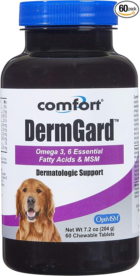Kala Health Comfort DermGard Skin and Coat Supplement for Dogs, 60 Count, Supports Healthy Skin, Shiny & Reduce Excessive Shedding, Contains MSM, Fish Oil & Omega 3, 6, and 9 Essential Fatty acids