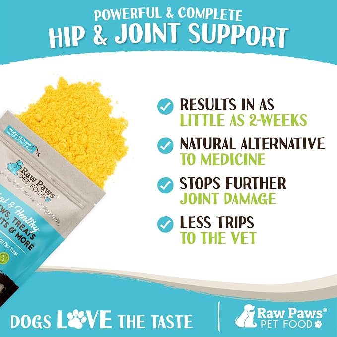 Raw Paws Green Lipped Mussel Hip and Joint Supplement for Dogs & Cats, 10-oz Powder - Green Lipped Mussels for Dogs - Natural Chondroitin Glucosamine for Dog & Cats - Dog Joint Pain Relief