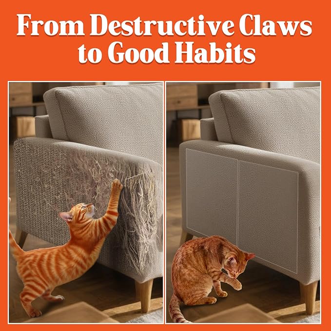 12 Pack Cat Scratch Furniture Protector – Double-Sided Sticky Deterrent Training Tape from Cat Claws, Clear Anti-Scratch Guard for Couch, Sofa, Doors, Easy Apply & Residue-Free, Not for Leather,Velvet