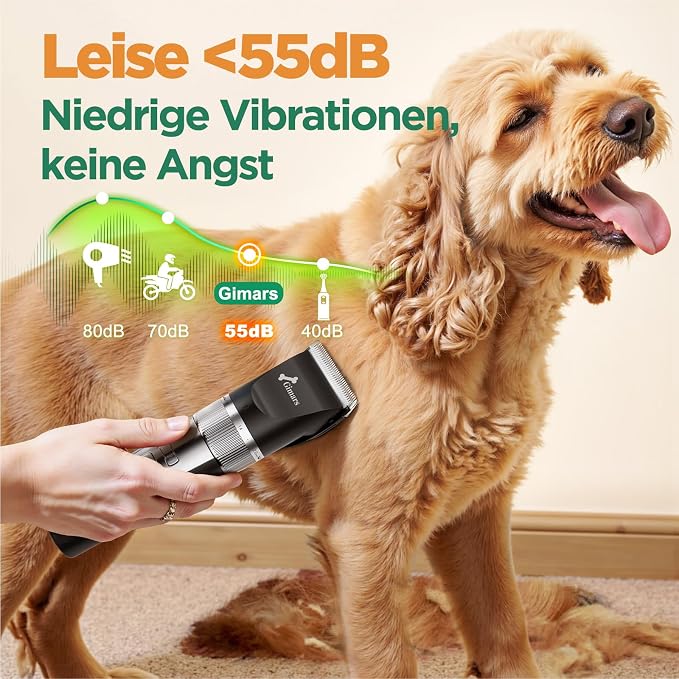 Gimars Professional 7000rpm Low Noise 55db Cordless Rechargeable Dog Clippers, 3.0 Motor Powerful Dog Long Hair Trimmer Grooming Shaver Kit, Home Electric Pet Hair Clippers for Cat, Horse