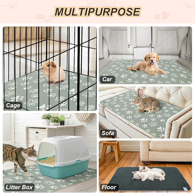 BEAUTYZOO 4 Pack Guinea Pig Cage Liners, Washable Reversible Fleece Guinea Pig Bedding, Waterproof Super Absorbent Pee Pads for Small Animals Rabbit Hamster Bunny - 12"x12" Grey