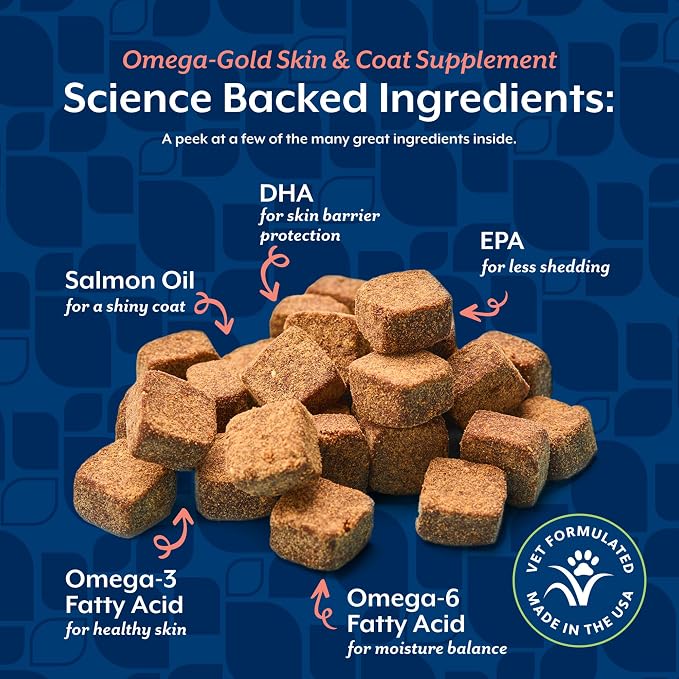 NaturVet – Omega-Gold Plus Salmon Oil | Supports Healthy Skin & Glossy Coat | Enhanced with DHA, EPA, Omega-3 & Omega-6 | for Dogs & Cats | 180 Soft Chews