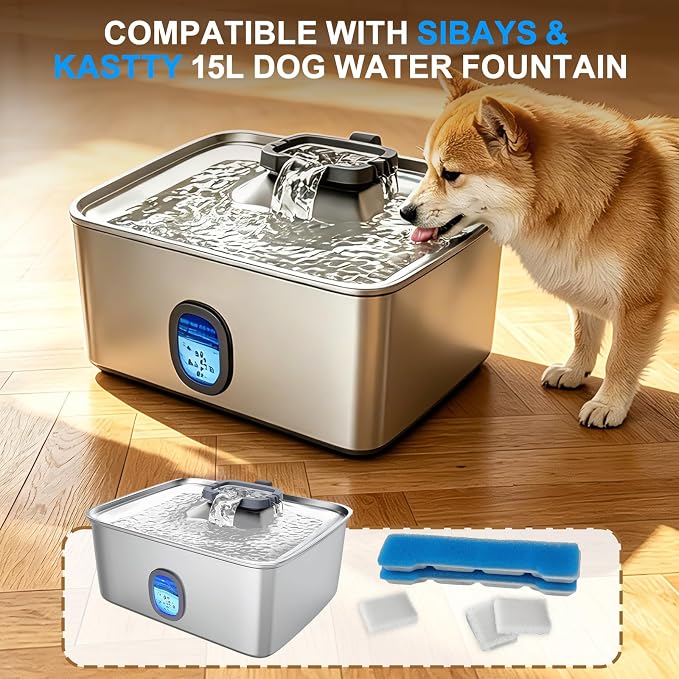 Grand Line 15L Dog Water Fountain Filter Replacement - Compatible with SIBAYS/Kastty, 16 Pack Pet Fountain Filters with 5-Layer Filtration,Food Grade Activated Carbon for Pet Water Dispensers