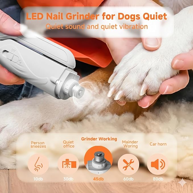 2-in-1 Dog Nail Clippers with Lights 2 LED & Dog Nail Grinder Quiet, Dog Nail Trimmers, USB Rechargeable and Splash Guard, Pet Nail Grinder for Small, Medium, and Large Dogs & Cats