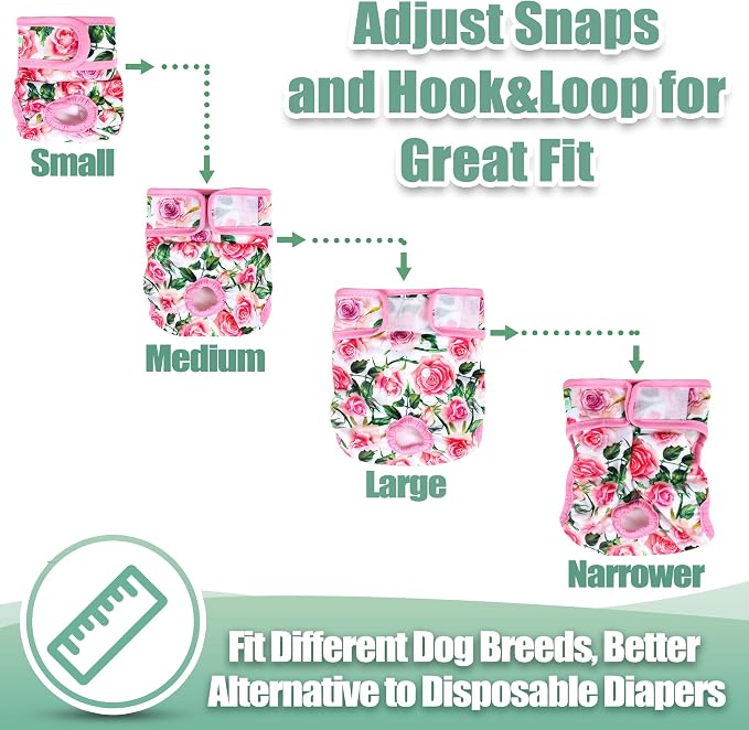 wegreeco Luxury Washable Reusable Dog Diapers (Stylish Pattern) - Female Dog Diapers, Doggie Diapers, 3 Pack (Floral, Small)