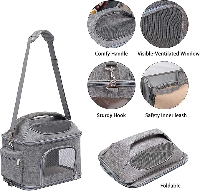 Expandable Pet Travel Bag,Mesh Window and Escape-Proof Buckle, Airline Approved Soft-Sided Pet Travel Carrier for Small Medium Cat