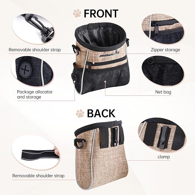 Dog Treat Pouches Training Walking Bag, Dog Training and Behavior Aids, Large Space for Pets Food, Durable Polyester Fabric, 3 Ways to Wear, Portable Pet Bagand Easy to Clean (Ginger)