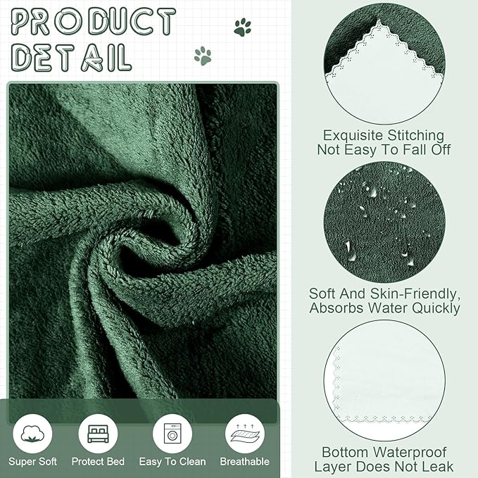 SmoothNovelty 5 Pcs Waterproof Guinea Pig Blankets Washable Small Animal Pee Pad Pet Blanket Sleep Bedding Mats Absorbent Guinea Pig Cage Liner Reusable Pet Sleep Pad(Dark Green,12" X 12",Classic)