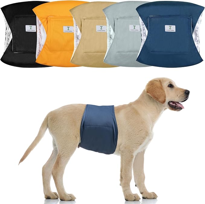 5 Pack Dog Diapers Male,Reusable Leakproof Pet Soft Dog Belly Band Wraps,Male Dog Diaper High Absorbency,Wider Washable Belly Band for Doggy Incontinence and Puppy Training