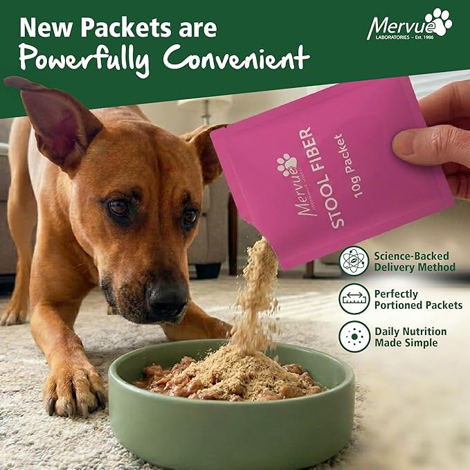 Mervue Stool Fiber for Dogs – Psyllium Husk Powder for Dogs to Support Firm Stools – Small & Medium Dog Digestive Support with Probiotics and B-Vitamins for Sensitive Stomachs – 21-Pack, 10g Each