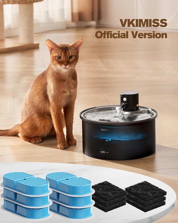 VKIMISS Cat Water Fountain Filters: Pet Water Dispenser Filter Replacement | Official Cat Fountain Replacement Filters & Pre-Filter Sponges for VKIMISS 108oz Automatic Pet Fountains