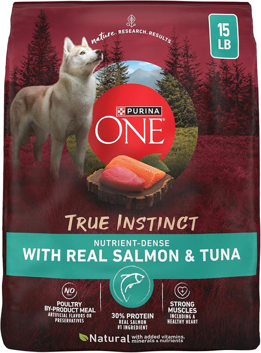 Purina ONE True Instinct With Real Salmon and Tuna Natural With Added Vitamins, Minerals and Nutrients High Protein Dog Food Dry Formula - 15 lb. Bag