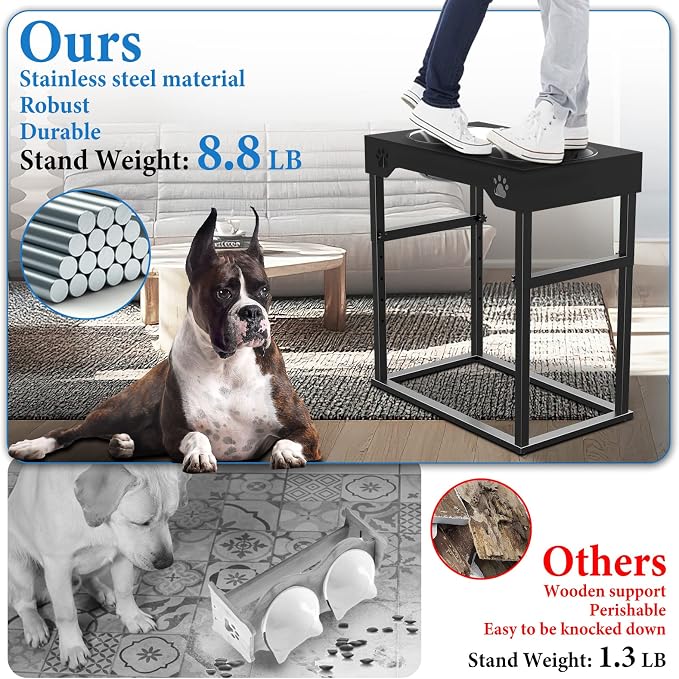 Raised Dog Bowl for Large Dogs,Elevated Dog Bowls Steel Dog Bowls for Food & Water (DB01H-BLACK, 20inch 1.5L)