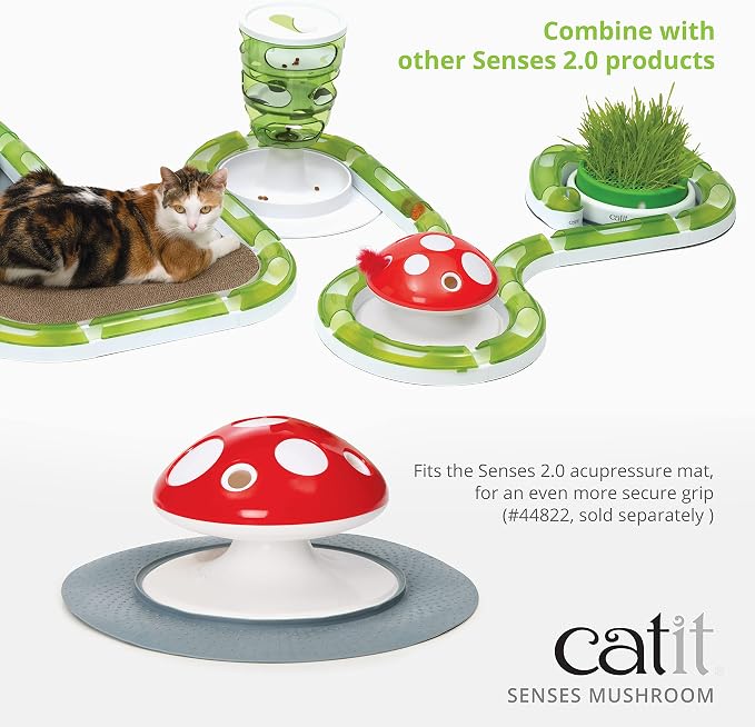 Catit Senses 2.0 Mushroom - 360 Degree Interactive Feather Toy for Cats with Two Play Modes