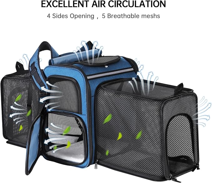 Cat Carrier Backpack for Travel,Dog Carrier Backpack for Large cat, Small Dogs,Puppies Up to 20 Lbs,Expandable Cat Backpack for Outdoor Hiking,Pet Carrier Backpack,Cat Backpack Carrier (Blue)