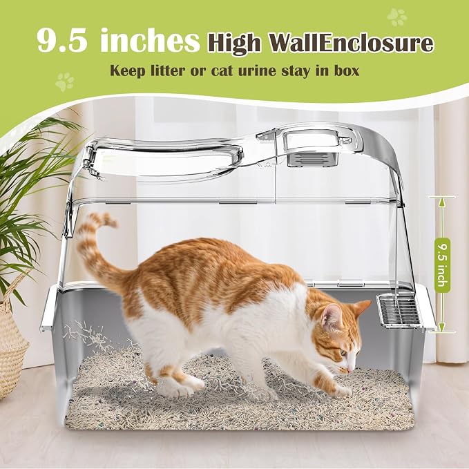 Rywell Stainless Steel Litter Box with Lid XL,120° Flip Cover Stainless Steel Litter Box with Litter Scoop and Litter Mat, Odor Control,Anti-Leakage, Non-Stick, Easy to Clean