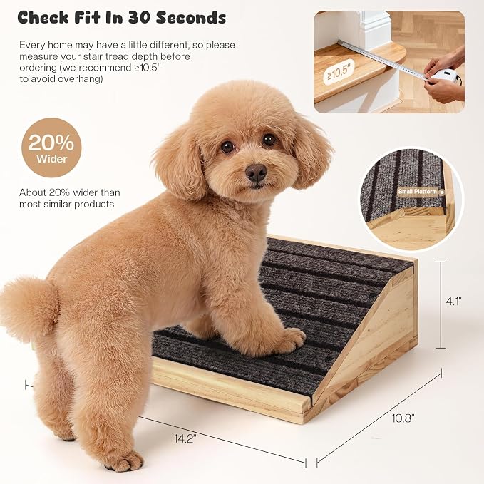 3-Pack Wooden Dog Ramp for Stairs, Anti-Slip Pet Steps for Small Dogs with Carpet Surface, Low-Angled Pet Ramps for Staircase, Steps and Stairs Assist for Injured & Aged Pets, Stairs Ramp for Dogs