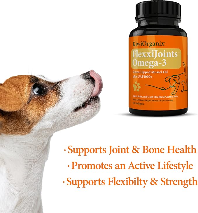 NZorganix FlexxiJoints 100% New Zealand Green-Lipped Mussel Powder, Hip & Joint Support Formula for Dogs & Cats, with Glucosamine, Chondroitin 200g (600 Servings)
