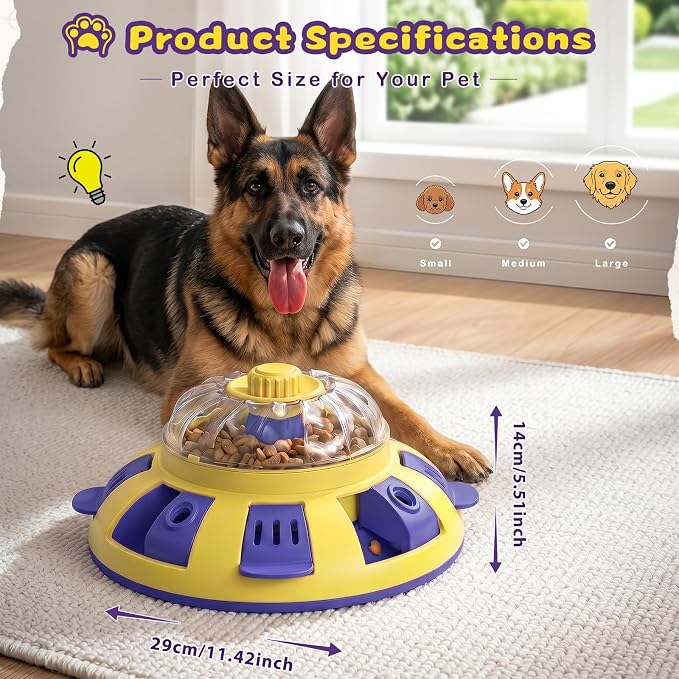 Dog Puzzle Toy, 3 Levels Adjustable Treat Dispenser, Slow Feeder Interactive Enrichment Toy, Mental Stimulation IQ Training Game, Interactive Dog Toy for Small Medium Large All Breeds Dogs,Yellow