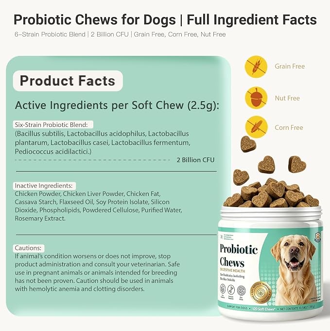 Probiotics for Dogs, Dog Probiotics for Digestive Health, Relieve Diarrhea, Promote Gut and Immune Health, Plus Pumpkin and Papaya, Promote a Balanced Gut Microbiome & Improve Coat Condition