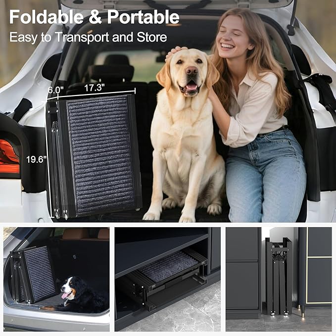 71" X-Long & 20" Wider Folding Dog Ramps for Car Portable Sturdy Dog Ramps for Large Dogs with Non-Slip Rug Surface Dog Car Ramp for SUV Car & Truck, Outdoor Dog Ramp Up to 270LBS
