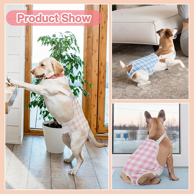MICOOYO Dog Diaper Onesie Sanitary Pantie with Adjustable Suspender Washable Dog Period Panties Doggie Diapers Pet Underwear Female Dogs Diapers for Heat (Striped, XS/S)