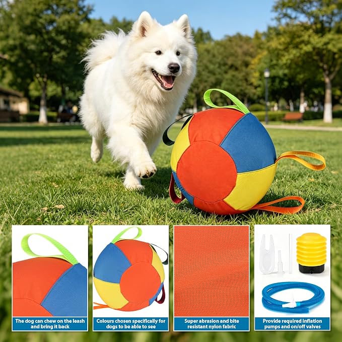 ZRW Calming Jumbo Ball for Dogs,Herding Ball for Dogs,Durable Tear-Resistant Inflatable Big Ball,Resistant Inflatable Big Ball with Handle Cover & Pump for Play & Exercise Dogs-(9.84in)