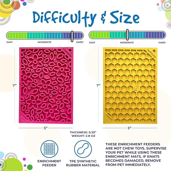 SodaPup Flower Power & Honeycomb eMat Bundle – Durable Lick Mat Feeder Made in USA from Non-Toxic, Pet-Safe, Food Safe Rubber for Avoiding Overfeeding, Digestive Health, Calming, & More