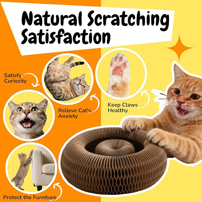 Cat Scratching Pads, C-Shape Magic Organ Interactive Cat Toy, Reversible Cat Scratch Furniture Protector, Brown Routine, 2 Pcs